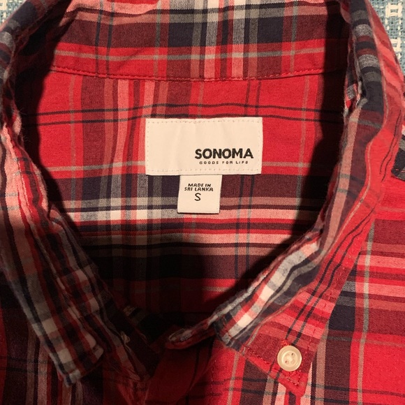 Sonoma Men’s Small Red Plaid Long Sleeve Button-Down Shirt - Picture 3 of 6